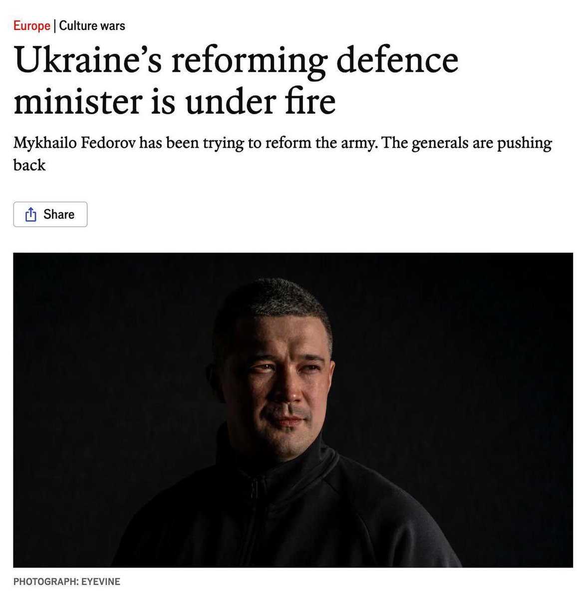 DzisMaksym's tweet photo. 🇺🇦 The Economist: Fedorov has launched a number of reforms in the military in his months in office, but they have met with resistance from some of the military leadership. Tensions between Fedorov and the generals surfaced during a meeting in early July. 

The generals criticized Fedorov for supplying the army, and he responded that without his emergency purchases of drones at the beginning of the year, Ukraine’s current operations would have been impossible, particularly in Crimea. 

The publication reports that Fedorov also has “deep disagreements” with the commander-in-chief of the Armed Forces of Ukraine, Syrskyi. 

Two different coordinate systems. There is no common language, even if direct conflict is avoided.
