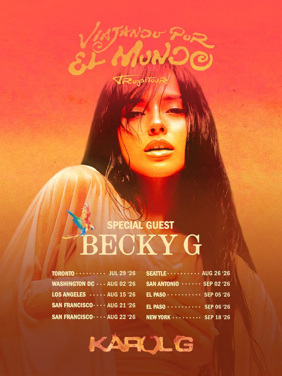 KarolGBRA's tweet photo. SOCORRO! Becky G, Elena Rose e Greeicy serão os atos de abertura da "Viajando Por El Mundo Tropitour", de Karol G, nos Estados Unidos e Canadá. 🌎🦜 https://t.co/Q2enkZo4H7