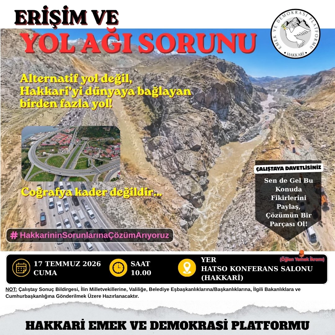 erguncanann's tweet photo. Hakkâri’nin Sorunlarına Çözüm Arıyoruz!

17 Temmuz Cuma günü HATSO Konferans Salonu’nda, Hakkâri’nin sorunlarını ortak akılla değerlendirmek ve çözüm önerilerini birlikte oluşturmak üzere tüm halkımızı çalıştayımıza davet ediyoruz.

#HakkarininSorunlarınaÇözümArıyoruz https://t.co/bFPtoESrDN