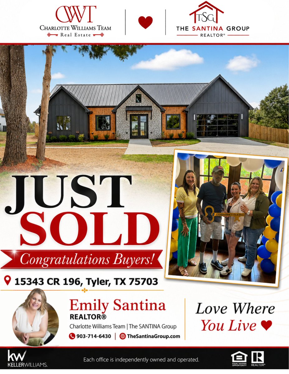 mlebusyb's tweet photo. 🏡 JUST SOLD in Tyler, Texas! 🎉
Congrats Corinthian D'Angelo &amp; Casey Watson on  successful purchase of their beautiful new home at 15343 CR 196, Tyler, TX 75703! 🎊 Wishing you many years of happiness, wonderful memories
congrats to Emily Santina, REALTOR®
903-714-6430 https://t.co/QtkYFUjzdt