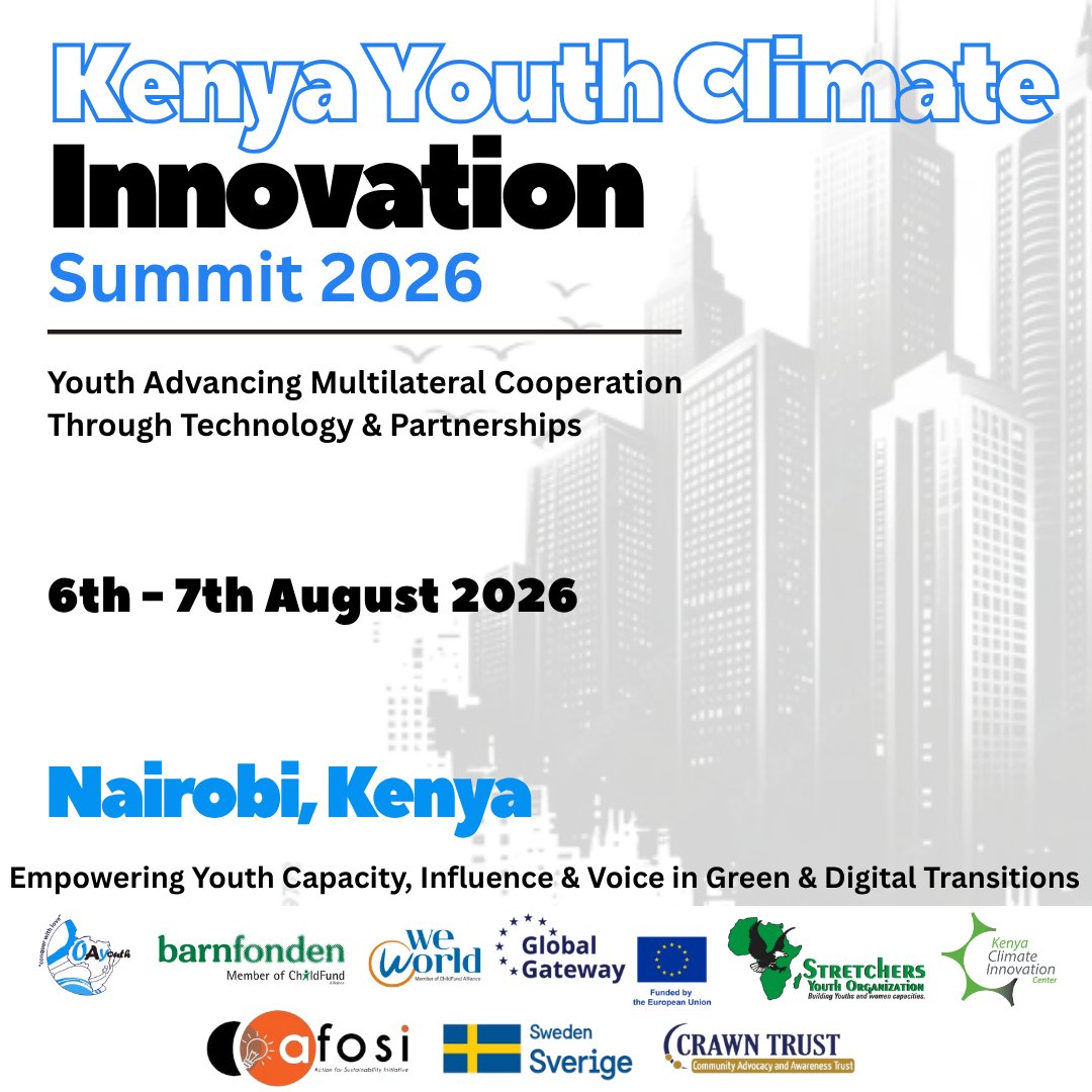 MuemActionPost's tweet photo. Were you at the 1st Youth Climate Innovation Summit? Then you know the energy it sparked! Now join us for the even bigger 2nd Summit on 6th–7th August 2026 in Nairobi. Showcase your innovation, connect, learn, and inspire. Register: https://t.co/ZsxCKuipER. Share widely! 🌍💚 https://t.co/B1HCSc8qdM