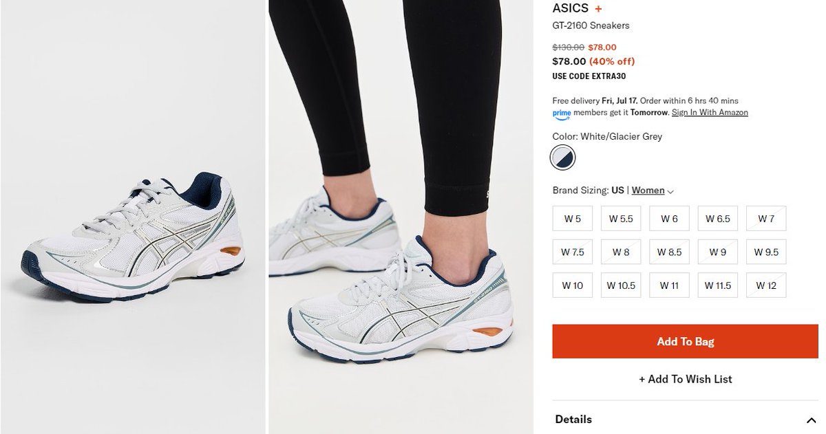 Ad: $54.60 w/code: EXTRA30 ASICS GT-2160 White Glacier Grey Shop