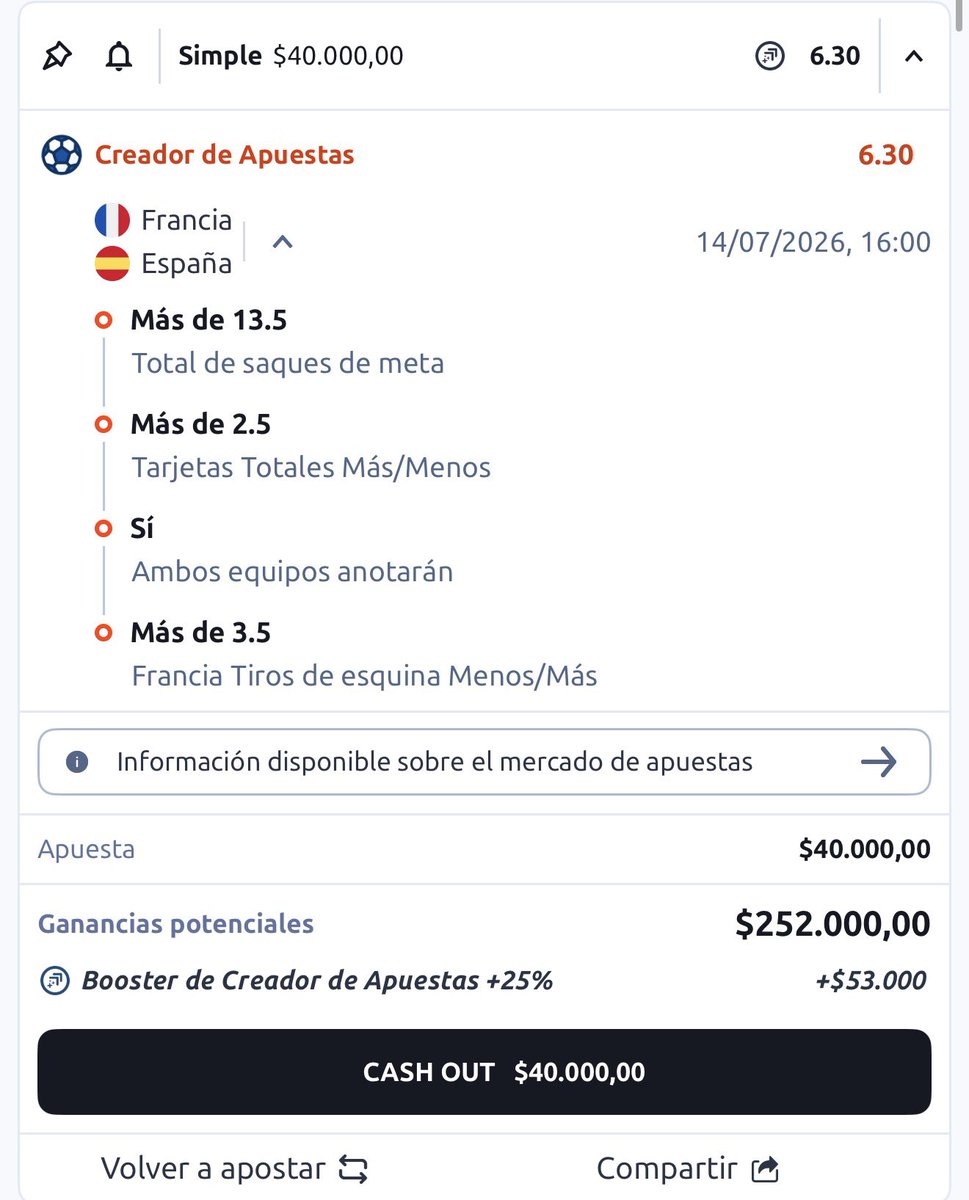 tomixfree's tweet photo. Dejo mis combinadas para el Francia -España, hice 3 de distintos mercados para no sufrir por 1 solo jugador en todas 🇫🇷🇪🇸
Hoy tiene que ser el día que salga el ambos marcan, +2.5 goles, remates, porque la plata que tengo en juego, mamita.

Que la suerte toque a nosotros  🍀🙏🏻🤞🏻 https://t.co/vsZdPqJMuT