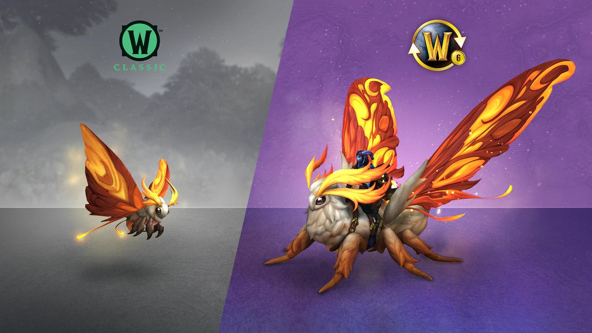 MrGMYT's tweet photo. The Sunflare Driftmoth is the new 6-Month Subscription mount for World of Warcraft. It also includes the Sunflicker Driftmoth Pet for Mists of Pandaria Classic. https://t.co/nzZ81tqbll