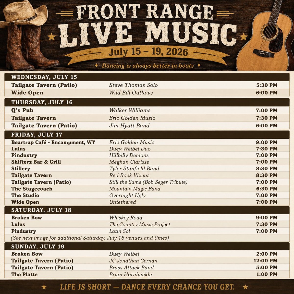 legendsam810's tweet photo. πΆ Hello, Dear Music Lovers! πΆ Check out the updated July 2026 band schedule! Support the amazing musical talent and venues across Denver and Colorado! πΈπ€ π #FrontRangeLiveMusic #ColoradoLiveMusic #DenverMusicScene #SupportLocalMusic #LiveMusicColorado https://t.co/dW05rrV99M