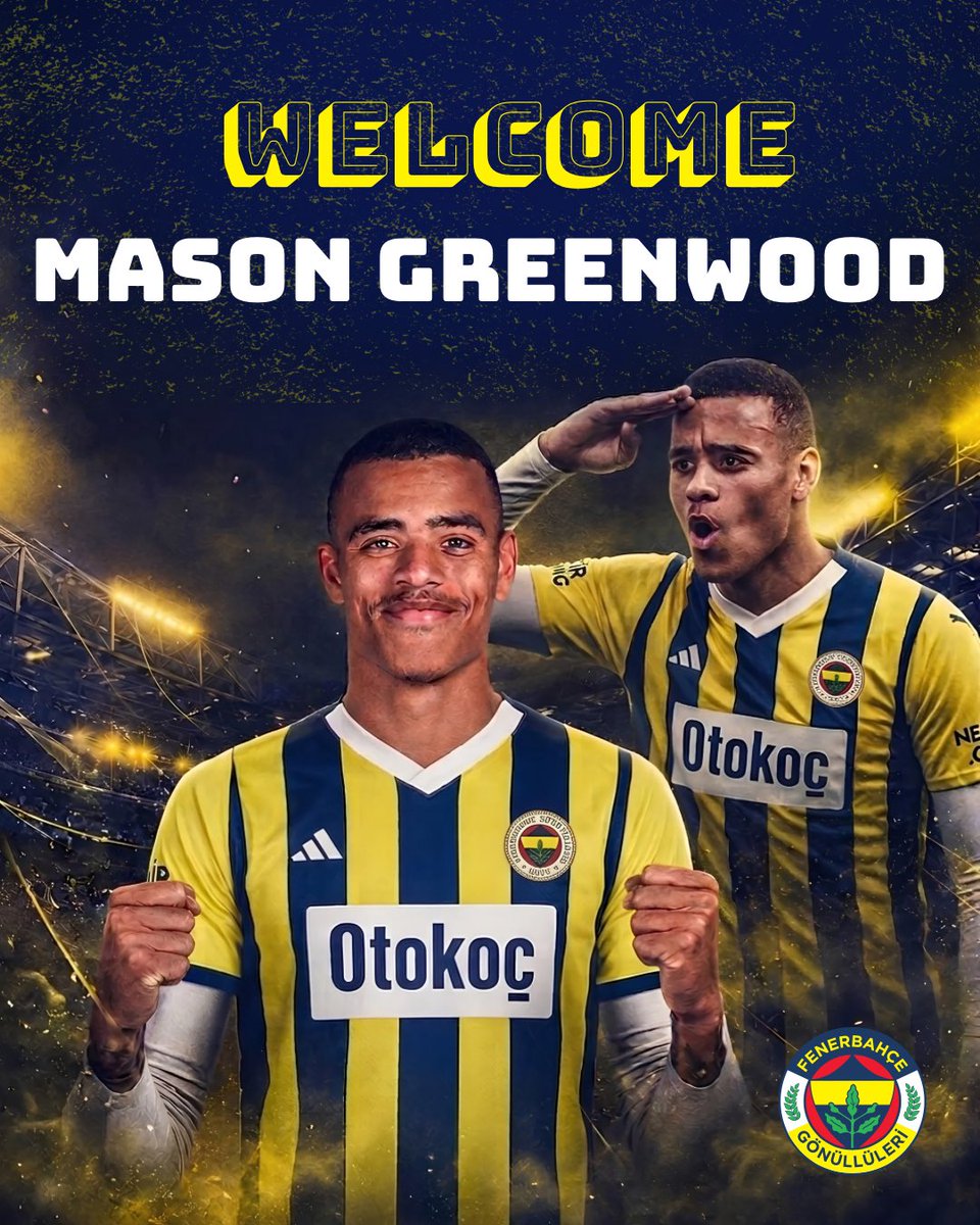FBGDER's tweet photo. Yeni bir hikâye başlıyor.

Hız, yetenek ve bitiricilik…
Mason Greenwood, çubuklu formayla sahneye çıkıyor. 🔥

Şimdi hedef mücadele, zafer ve birlikte yazılacak yeni başarılar.

Hoş geldin, Mason Greenwood! 
💛💙

#Fenerbahçe #WelcomeGreenwood #MasonGreenwood #YellowNavy #FB https://t.co/3KXwQDylwG