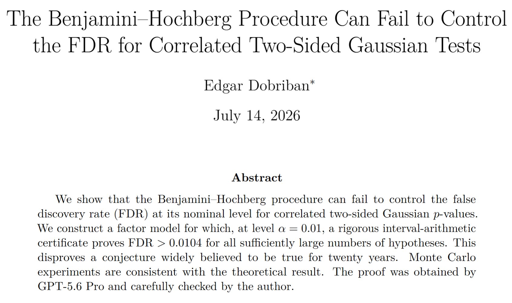 GPT 5.6 Sol Pro disproves long-standing hypothesis in statistics