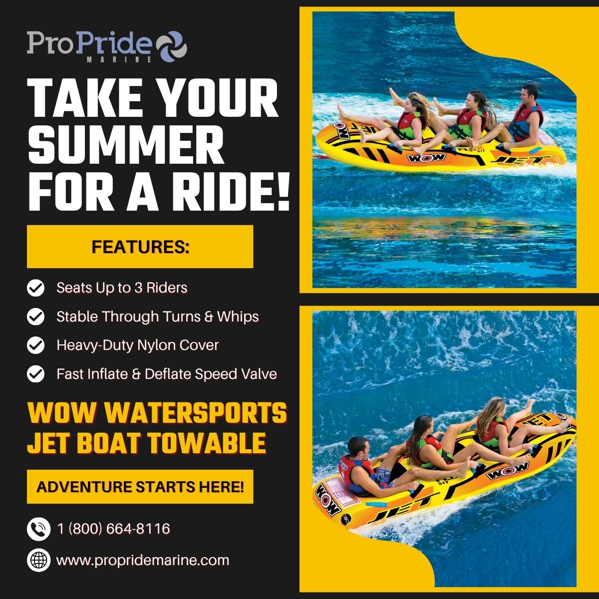 ProprideM's tweet photo. Turn every lake day into an adventure!

The WOW Watersports Jet Boat Towable seats up to 3 riders and features innovative Flex-Form™ Cockpit Seating for a more stable, comfortable ride through every turn.

🌐 https://t.co/JSCpuoGGt1

#ProPrideMarine #WOWWatersports #LakeLife https://t.co/w4J22aYJ9V