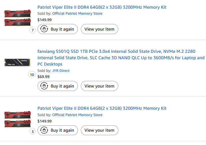 RedPandaMining's tweet photo. I bought 10x 64gb ddr4 ram kits + 10x 1tb nvme's for a total of $2463 Canadian back in June 2024.

Today, the same 1x 64gb ddr4 ram kit costs $1400 Canadian.

Can I just go ahead and sell it all now for $17000? lol https://t.co/cSS8MTCb6F