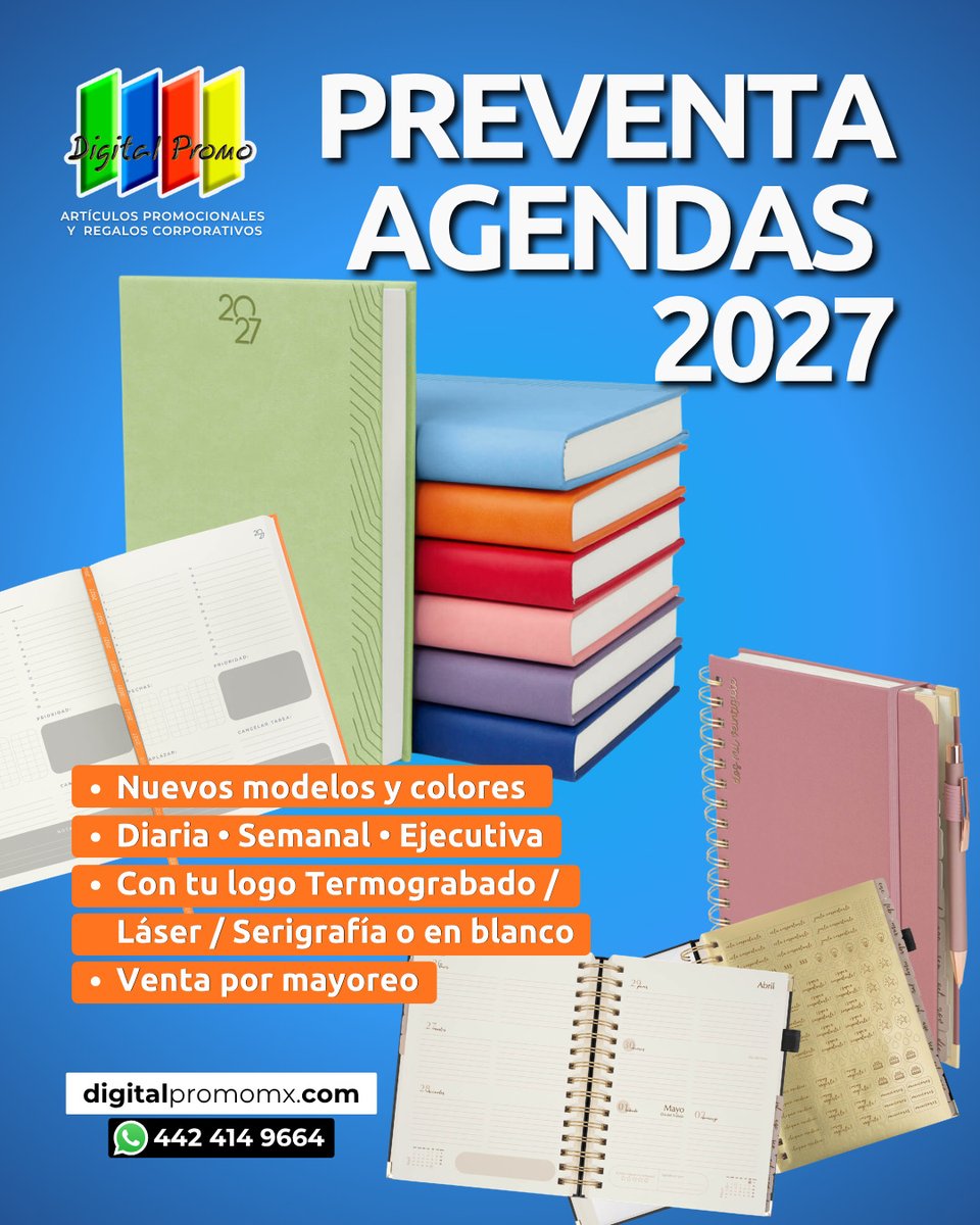 DigitalPromoMx's tweet photo. 📖✨ ¡La Preventa de Agendas 2027 ya comenzó!

Sé de los primeros en elegir entre nuevos modelos, colores y diseños. 🚀

✔️ Agenda semanal
✔️ Semanal clásica
✔️ Con espiral
✔️ Agenda diaria
✔️ Ejecutiva

👉 Solicita el catálogo
🔗 https://t.co/sKZezkaDjP

#queretaro #agendas https://t.co/re6sXaDM5l