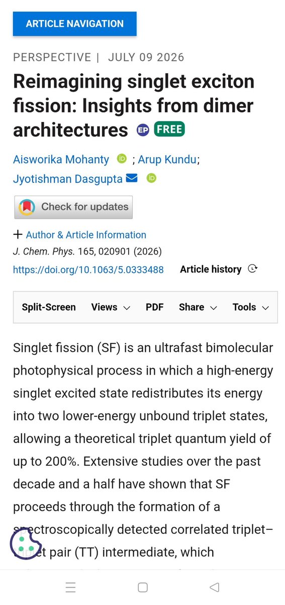 MAisworika's tweet photo. Happy to share our Perspective @JChemPhys on insights of singlet fission gained from dimers. We discuss the spectroscopic techniques that unravel its complex dynamics and highlight the temporal idea for efficient triplet harvesting @jd1278 https://t.co/IspiO3qVvB https://t.co/XHLWunVBQ9