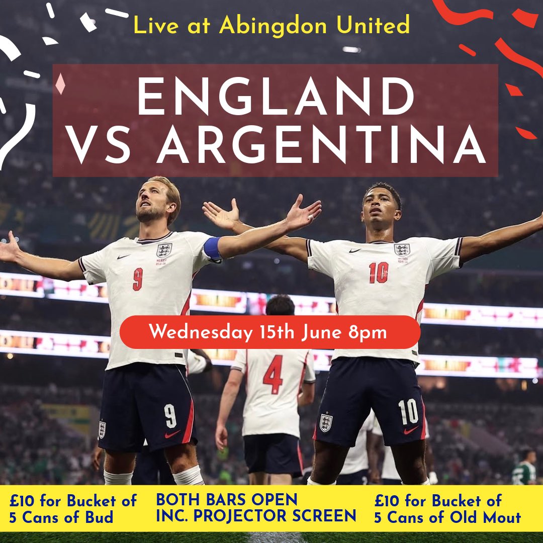 Abutdfc's tweet photo. CLUB OPEN FOR ENGLAND GAME TOMORROW FROM 6PM

Both Bars open, Projector screen on in Function Room, 2 TV’s in the Main Bar

Plus the usual drinks deals

Huge Capacity so let’s Fill the place! 🏴󠁧󠁢󠁥󠁮󠁧󠁿🏴󠁧󠁢󠁥󠁮󠁧󠁿 https://t.co/iDUb9GSvWW