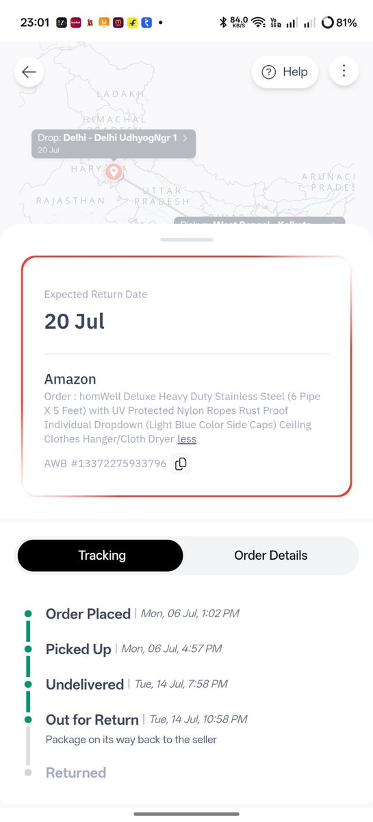 IndraNil013's tweet photo. @help_delhivery @AmazonHelp @help_delhivery  , such a worst experience I had , now my order has been returned. You delivery executive said they don't have enough men to send my order.  Why I had to wait for so long. No one has the answer. https://t.co/0NQu1p7TwN