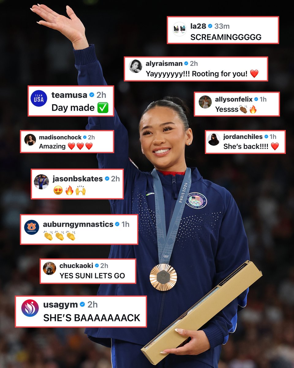 NBCOlympics's tweet photo. Suni Lee is BACK and people are HYPED! 👏 https://t.co/4JEpqCsHkx