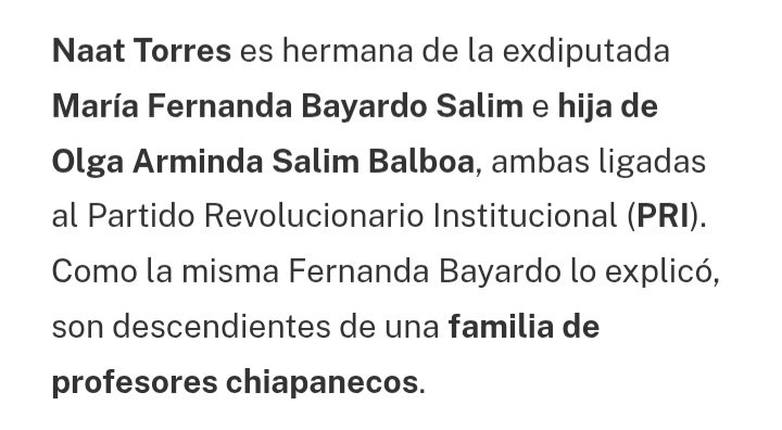 AlbertoDin84757's tweet photo. Todos los prianistas acaban negando que lo son
Como la "ciudadana" panista @naattorres1
¿No vio corrupción con su hermana,q trabajó con Peña N. Y Taboada?Nat creció en una familia q vivió del erario del anterior régimen,eso explica su clasismo y resentimiento contra los mexicanos https://t.co/nT4JT3GbOX