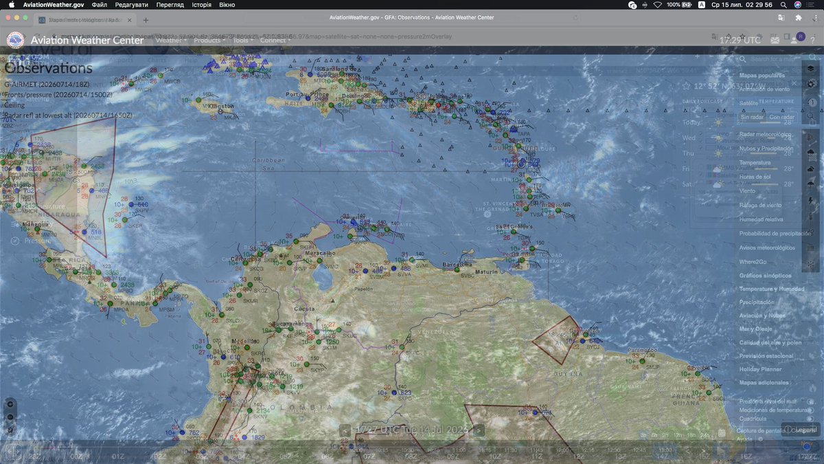 RJt5observatory's tweet photo. https://t.co/sAlcgRrgfY
🇻🇪🇯🇵👁‍🗨✈︎Spreads Venezuelan Capital Caracas surface 600btw100hpa
Superficie amplia zona de Caracas, Venezuela, altitud 600/100hpa
After the Duplex Earthquakes 24th,June 2026     
1730/17xxZ 14th,July 2026

Zoom Earth EUMETSAT MTG Geo[#RJt5 #P6w]  meteoBlue satelites Hybrids them on

600/400/200/100hpa each
14000/24000/39000/52000ft alt each

WAFC LONDON PGSE05 06Z-14th    
Estos son los materiales del Gobierno de EE. UU./WAFC LONDRES #meteoBlue #Accuweather