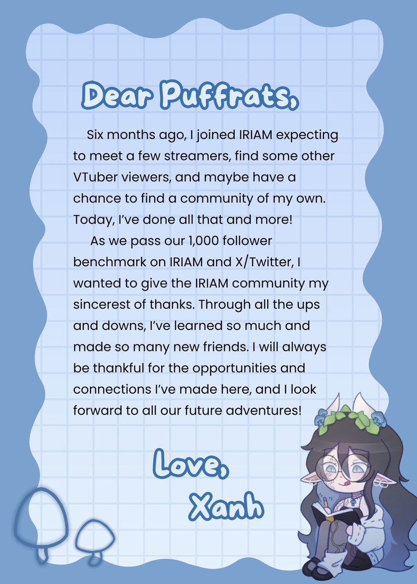 MycenaXanh's tweet photo. Reaching 1k on X and IRIAM is so surreal to me. Anything higher than a couple hundred was unfathomable to me and yet here we are.

Thank you, thank you, thank you. A million times, thank you. There are so many people I want to hug 🥹 I love you guys from the bottom of my heart 💙 https://t.co/1EDmBjHRAt