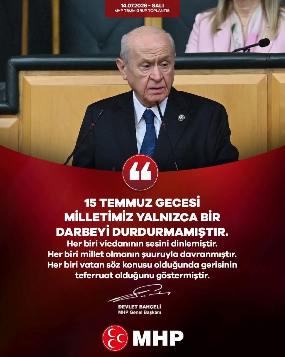 rahmancanmhp's tweet photo. 15 Temmuz, Çanakkale’yi geçemeyenlerin başka yollar aramasıdır.
15 Temmuz, Milli Mücadele’de dize getiremediklerini içeriden çözme teşebbüsüdür.
15 Temmuz, Sevr’i kabul ettiremeyenlerin farklı yöntemlerle aynı hedefe ulaşma arayışıdır.

MHP Genel Başkanı
Devlet BAHÇELİ https://t.co/C43vnlrmMn