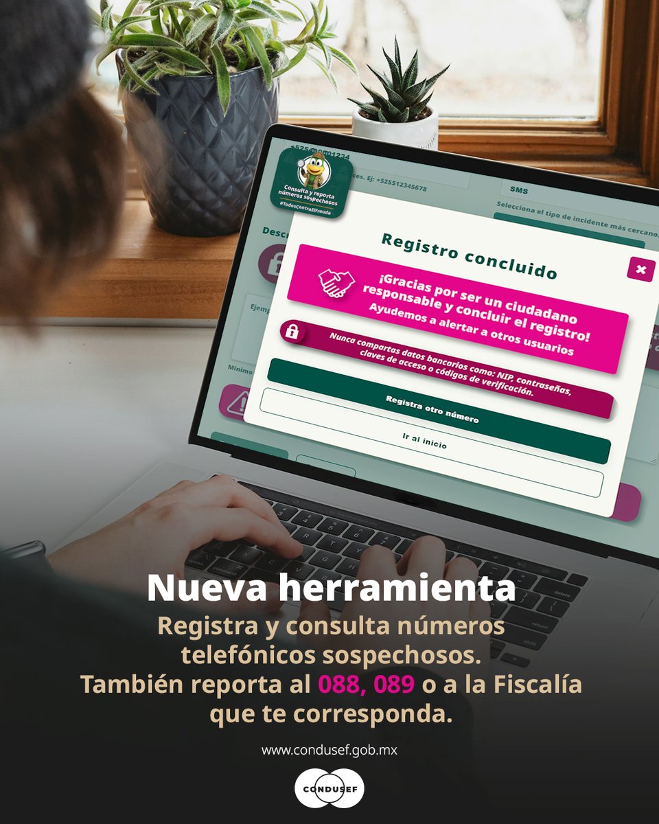 CondusefMX's tweet photo. 🤔¿Te llamaron de un número raro y te dio un mal presentimiento? 

🔎 Revisa si ya tiene reportes de FRAUDE o levanta tu denuncia en la nueva plataforma de #CONDUSEF.

🙌 Cuidémonos y unámonos #TodosContraElFraude. https://t.co/vcsFjvkbGT