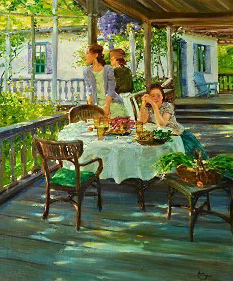 franch_laura's tweet photo. Las pinturas que más me gustan son siempre aquellas que abren una ventana a un instante en el tiempo. Hoy la abro al verano y a esos bonitos momentos del "dolce far niente" vacacional, y para ello recurro a un auténtico maestro: David Hettinger (Aurora, Illinois, 1950). 

👇🏻Hilo https://t.co/f0mwxrAZux
