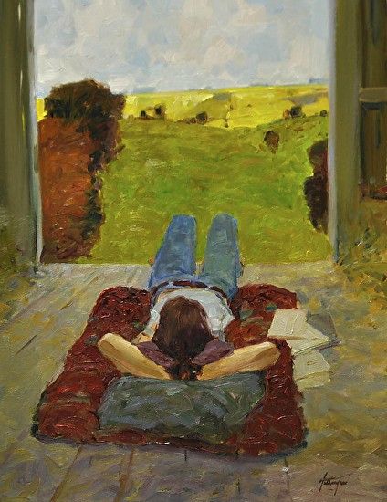franch_laura's tweet photo. Las pinturas que más me gustan son siempre aquellas que abren una ventana a un instante en el tiempo. Hoy la abro al verano y a esos bonitos momentos del "dolce far niente" vacacional, y para ello recurro a un auténtico maestro: David Hettinger (Aurora, Illinois, 1950). 

👇🏻Hilo https://t.co/f0mwxrAZux