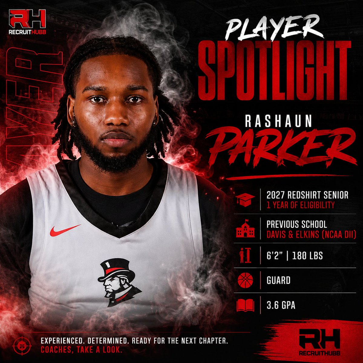 RecruitHubb's tweet photo. 🏀 PLAYER SPOTLIGHT 🏀

RaShaun Parker
🎓 2027 Redshirt Senior (1 year of eligibility remaining)
🏫 Previous School: Davis &amp; Elkins (NCAA DII)
📏 6'2" | 180 lbs
💪 Guard
📚 3.6 GPA
#TransferPortal #JUCO #NCAATransferPortal #CollegeBasketball #BasketballRecruiting #RecruitHubb https://t.co/JlpcxSzWpb