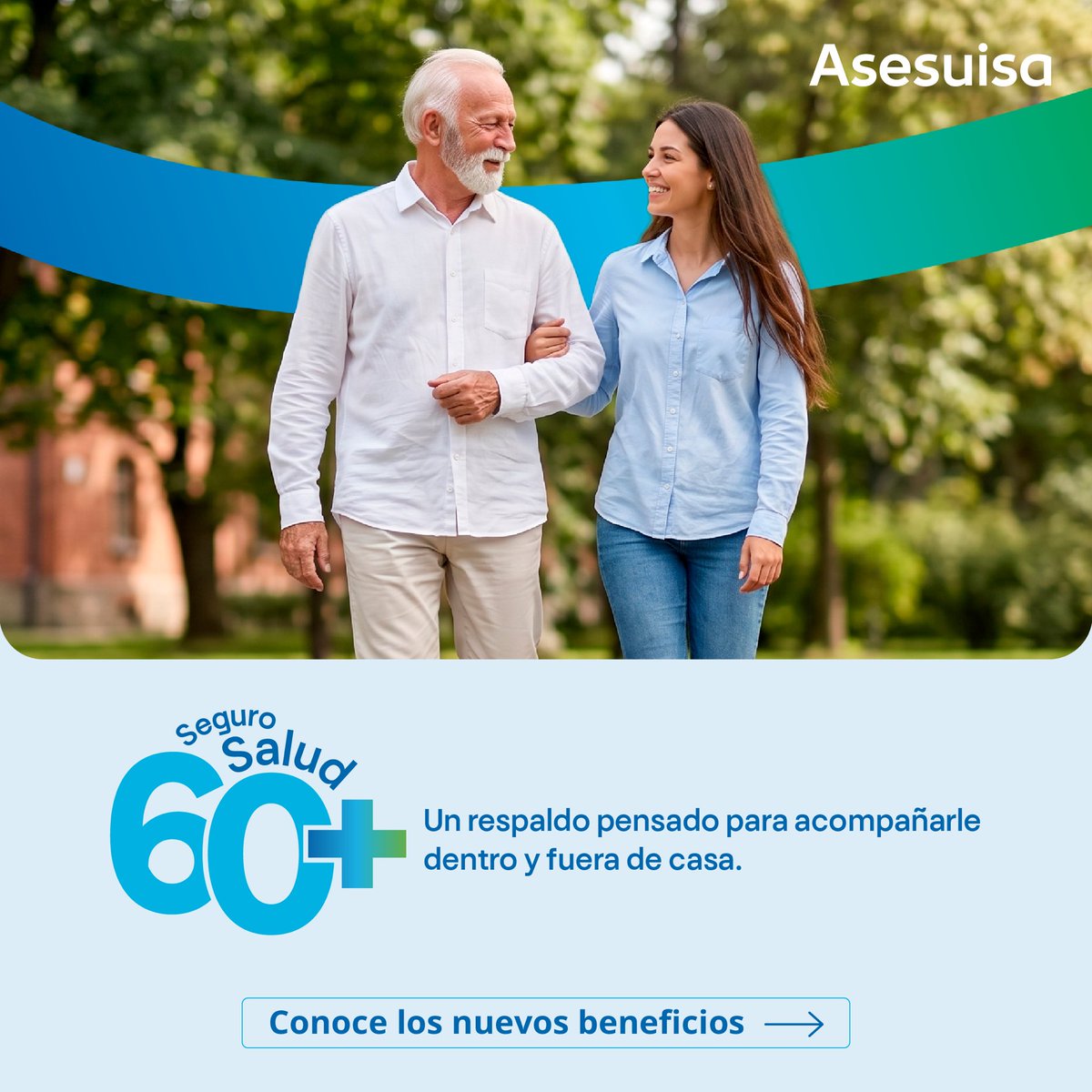 ASESUISA's tweet photo. La tranquilidad les puede acompañar también cuando salen de casa.🏡🚶♂️
Con el Seguro Salud 60+, quienes más quieres cuentan con respaldo y protección en cada momento, sin importar dónde se encuentren. 💙✨
#Asesuisa #ContigoEnTodas #Seguro https://t.co/eNekG0Ef2j