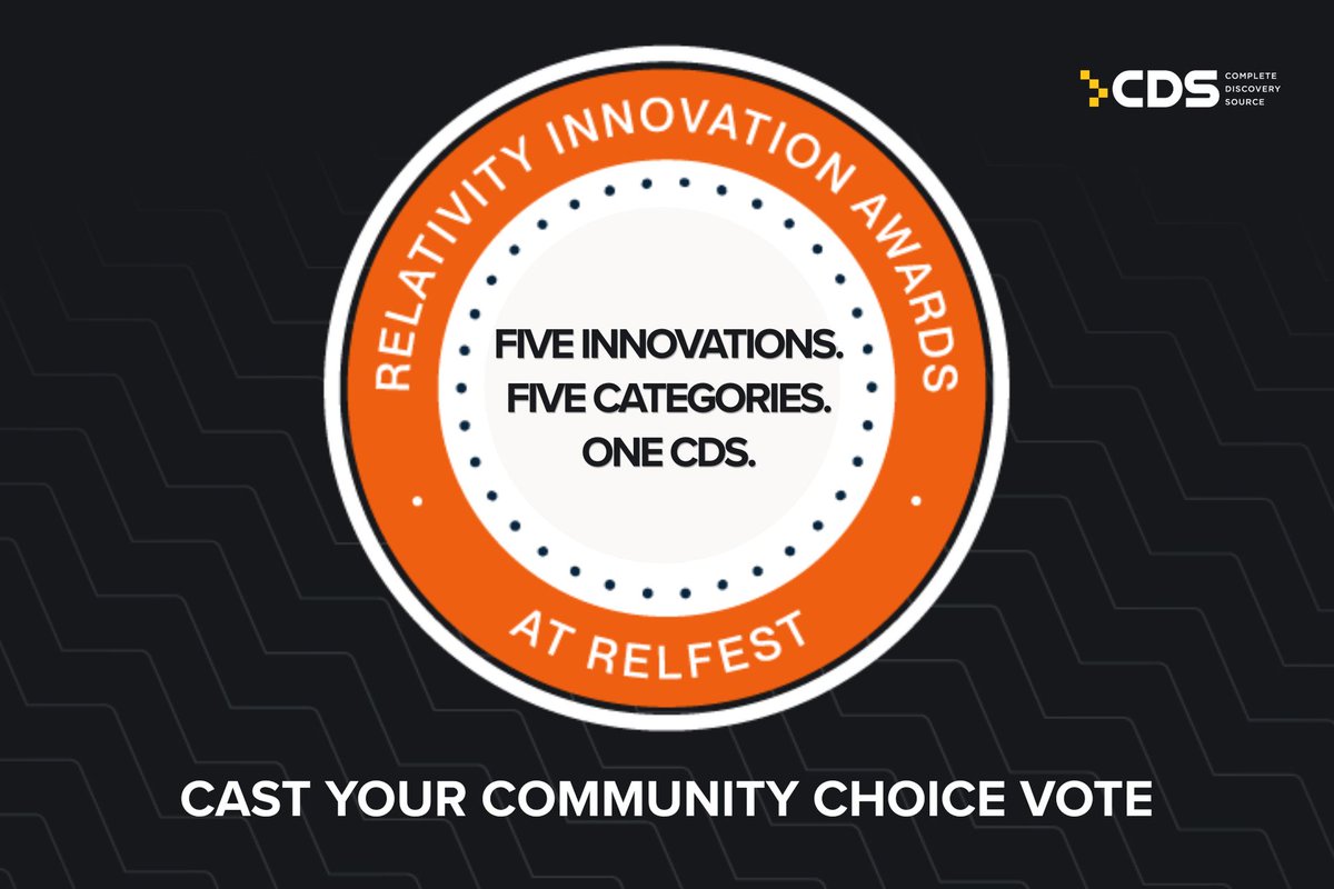 CDSLegal's tweet photo. We're proud to have five CDS solutions submitted for the 2026 Relativity Innovation Awards.
Community Choice voting is now open! Learn more about our submissions and cast your vote for CDS: https://t.co/58ogrgRIJI
#Relativity #InnovationAwards #LegalTech #eDiscovery https://t.co/IYsINwm0OL
