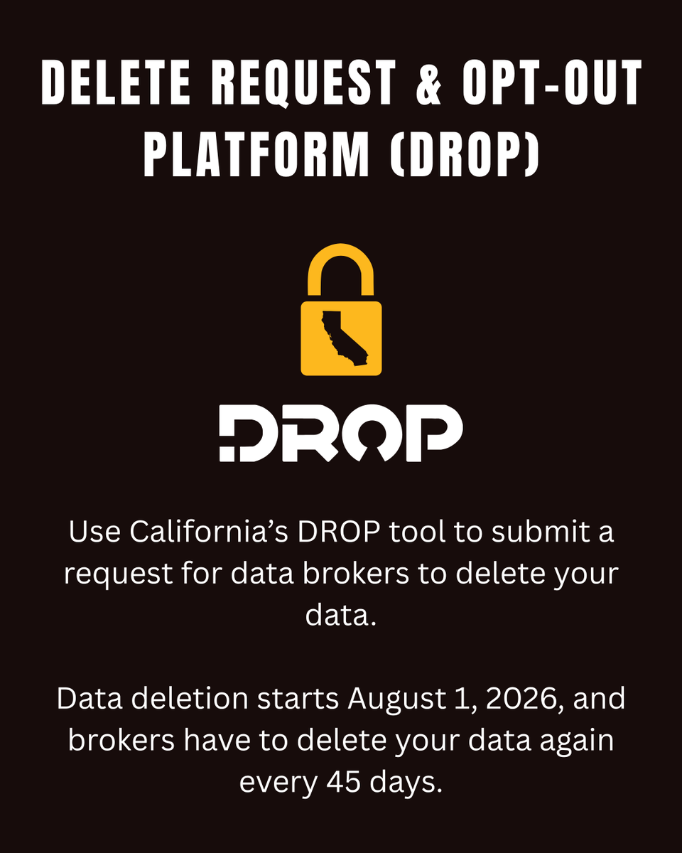 ElderLawAdvo's tweet photo. Identity theft doesn't just start with a stolen wallet. Lock down your data, too:

🗑️ DROP tool = data brokers must delete your info
🌐 VPN hides your IP
🍪 Chrome/Edge don't block all 3rd-party cookies by default
🌍 Choose your browser wisely

#DataPrivacy #CyberSecurity https://t.co/3X3QQ0RIK7
