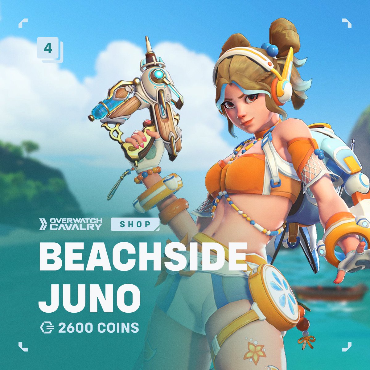 OWCavalry's tweet photo. New #Overwatch Shop Bundle: Beachside Juno 🏖️
 
🛒 Available in-game now for 2600 Overwatch Coins. https://t.co/lnEwU8iNpX