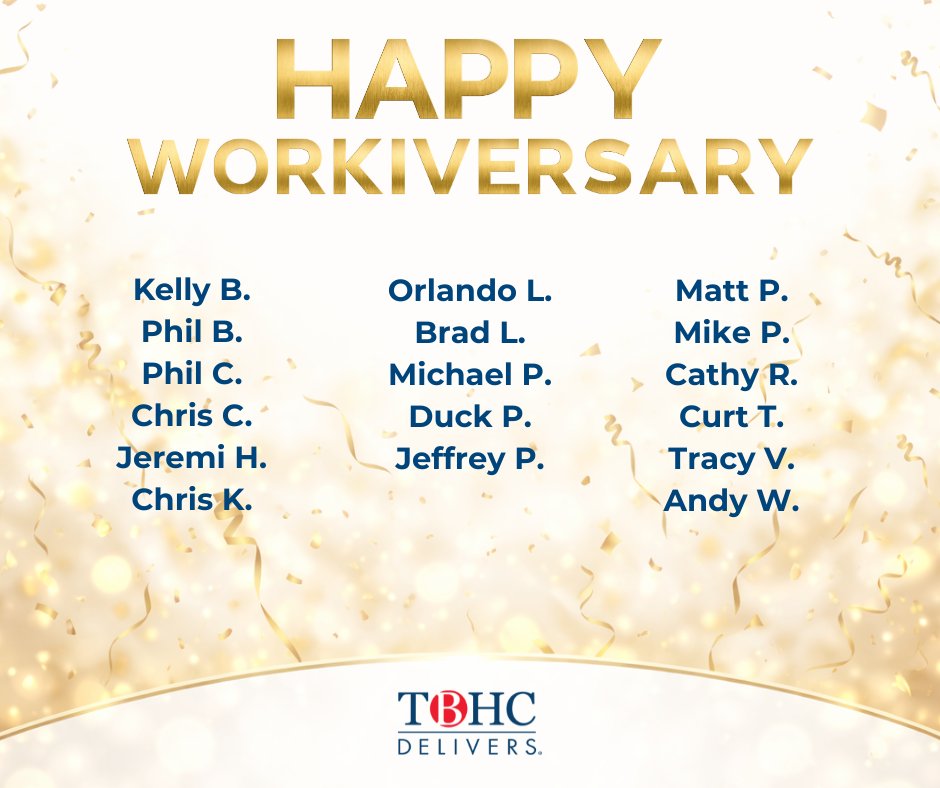 TBHCDelivers's tweet photo. Happy anniversary to these team members! Thank you for your continued contributions to making TBHC Delivers great. #HappyAnniversary #TBHCFamily #TBHCDelivers https://t.co/W42e7cCdlY