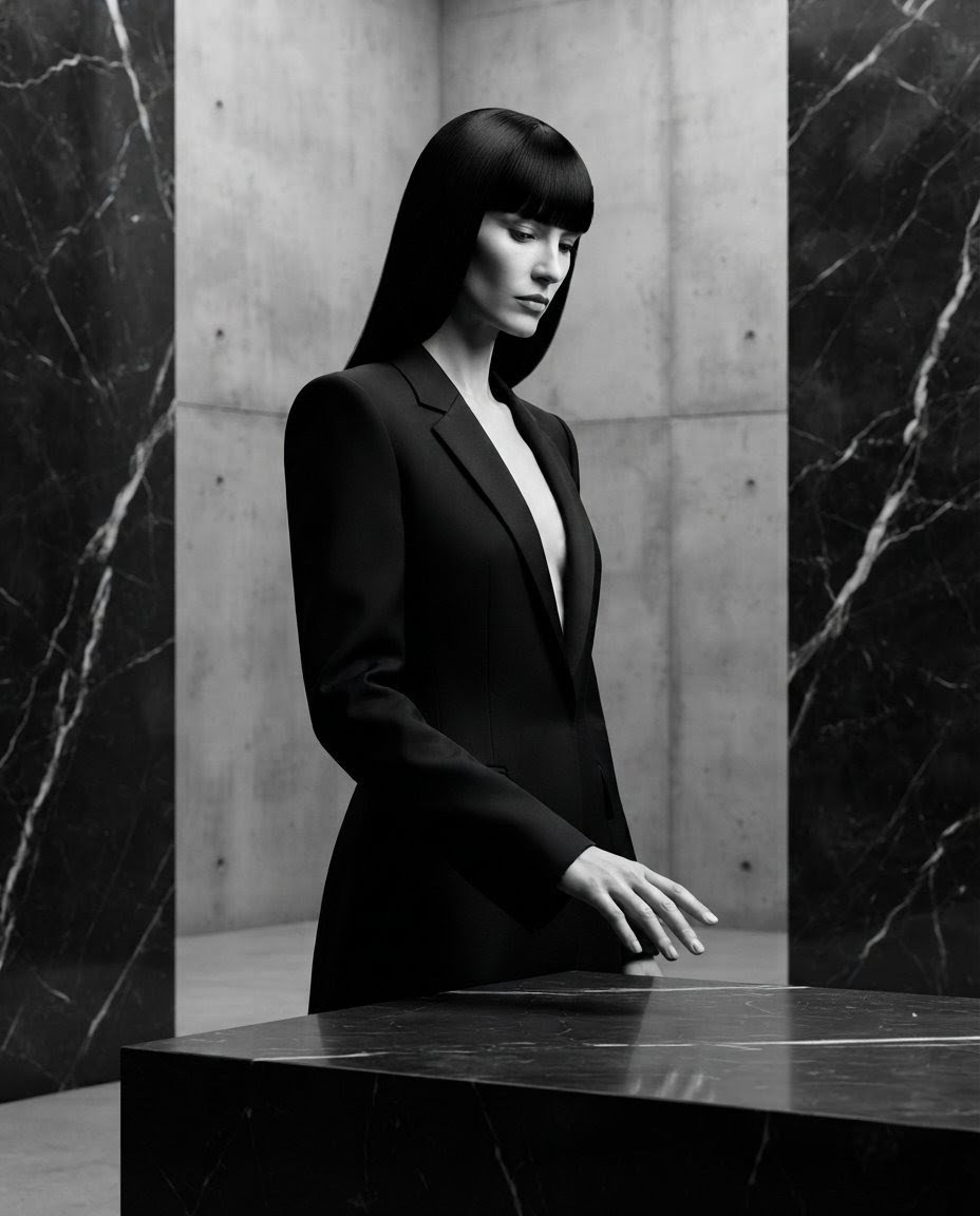 DamiForty's tweet photo. She judges the silence.
The marble waits for her verdict.

#VesperNoir #BrutalistElegance #EditorialNoir #MonochromeCult #PowerDressing #HighEndProvocation https://t.co/my39aLOJu3
