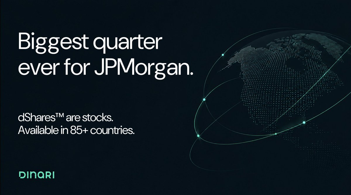 DinariGlobal's tweet photo. JPMorgan just posted the largest quarterly profit in its history, with equity trading revenue rising 86%.

Demand for US stocks like $JPM keeps breaking records yet most of the world still can't buy them.

dShares™ close that gap in 85+ countries. Do more with your stocks. https://t.co/yfVKbMPXYG