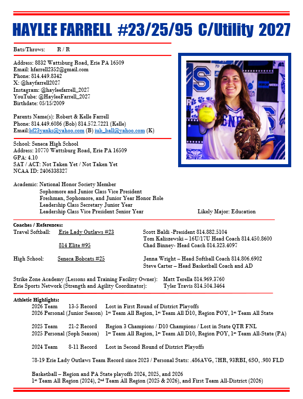 hayfarrell2027's tweet photo. UPDATED SOFTBALL RECRUITING PROFILE SHEET ‼️👀‼️ https://t.co/mWwpCCy0yz