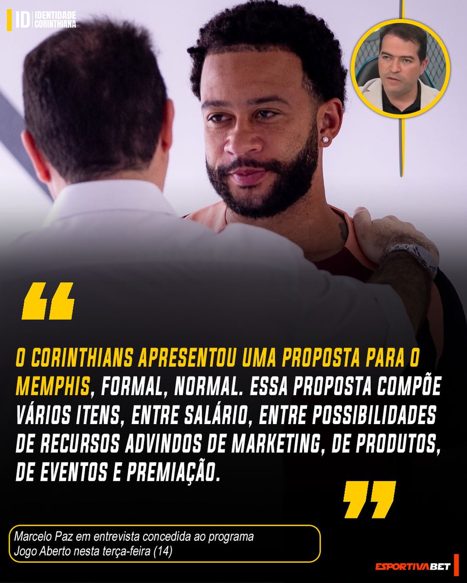 IDCorinthiana's tweet photo. Marcelo Paz em entrevista concedida ao programa 
Jogo Aberto nesta terça-feira (14), falou sobre situação de Memphis Depay, Transfer Ban e Arthur.

#Corinthians https://t.co/UzG6Db9nJ8