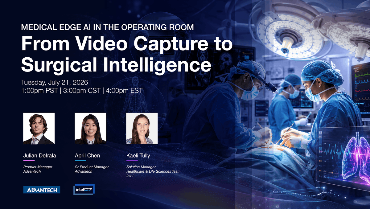 Advantech_USA's tweet photo. Join Advantech & @Intel for a @DeviceTalks webinar on Tuesday, July 21 at 1 PM PT and explore how Medical Edge AI is transforming surgical workflows through real-time video intelligence.
Register now: https://t.co/j4FB5uoUYV
#MedicalEdgeAI #EdgeAI #HealthcareInnovation #MedTech https://t.co/fsM2ZtfZGL