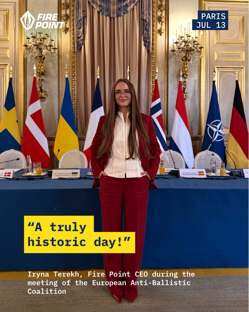 FirePointUA's tweet photo. A truly historic day for European security. Today, Fire Point’s FREYJA project became the flagship initiative of the newly established European Anti-Ballistic Coalition. Ukraine’s unique combat experience and Europe’s industrial capabilities proved to be a perfect match to build a faster, more affordable missile shield for the continent.