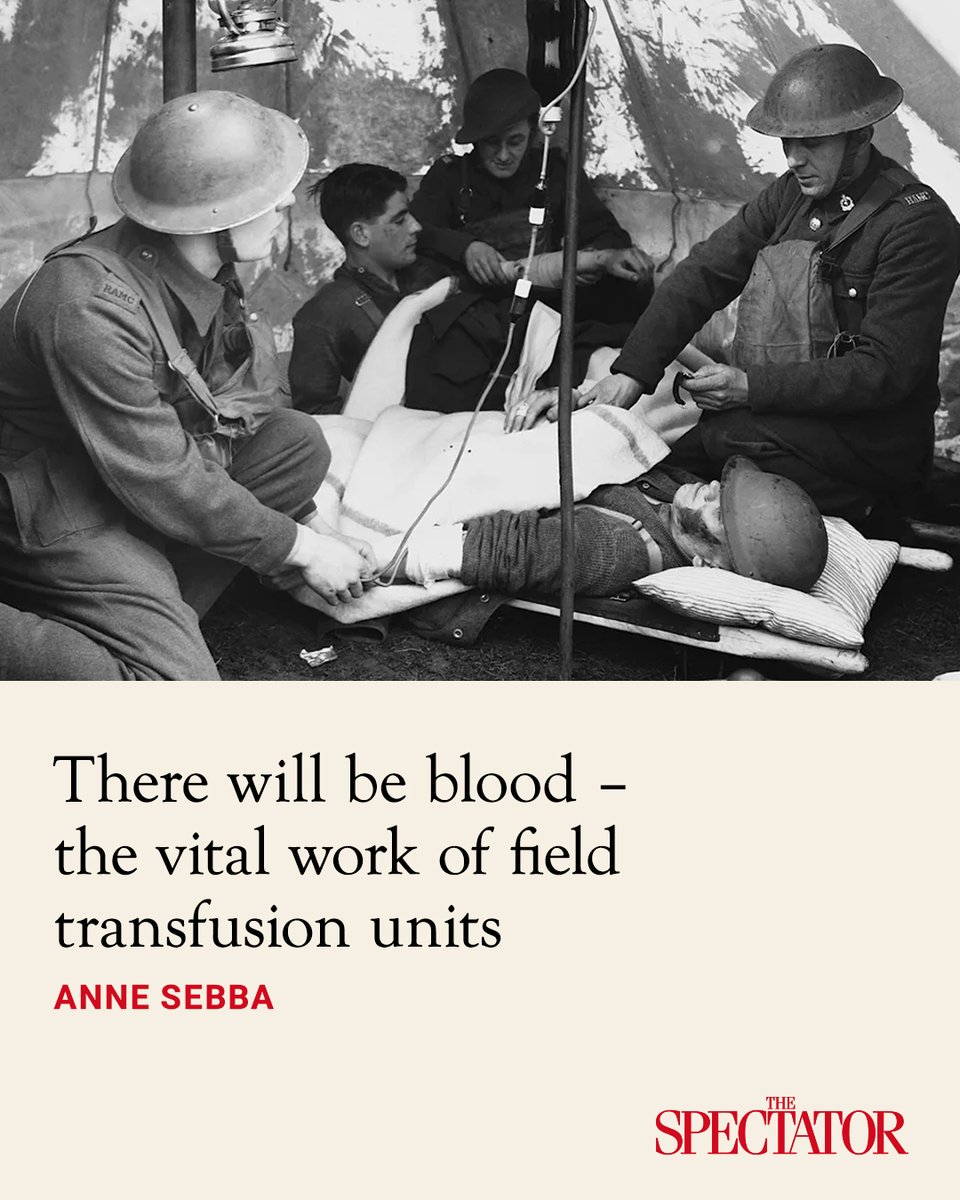 TheSpectator's tweet photo. Most conventional World War Two military histories focus on weapons, materiel and even the manpower needed for a decisive victory over Hitler and the Axis powers. Little has been written about blood as a strategic resource. However, a pioneering service of specially trained medics who worked dangerously close to the front lines, pumping blood into the veins of battle casualties, not only saved lives but contributed significantly to winning the war. They did this by returning men to the front line and boosting morale by persuading them that, if wounded, they had the maximum chance of life.

The field transfusion units, FTUs, were not replacements for surgical units – in many cases they prepared the wounded for surgery which might otherwise not have been possible – nor for the new drugs, especially penicillin, which became available toward the end of the war. But according to postwar estimates, one in ten wounded British soldiers who survived had been transfused.

✍️: @annesebba 

Article | https://t.co/jdxsOzSqQd