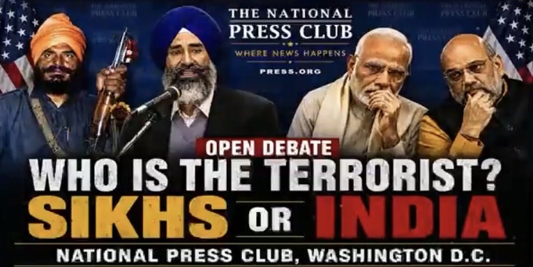 News_Politics24's tweet photo. SFJ Gurpatwant Singh Pannu CHALLENGE TO MODI FOR OPEN DEBATE AT NATIONAL PRESS CLUB DC:

SFJ General Counsel Pannun Challenges Prime Minister Modi and Home Minister Shah, Through Ravneet Bittu, to an Open Debate at the National Press Club, Washington, D.C.
https://t.co/pY1VhrvePb https://t.co/eYeBc2aNAr