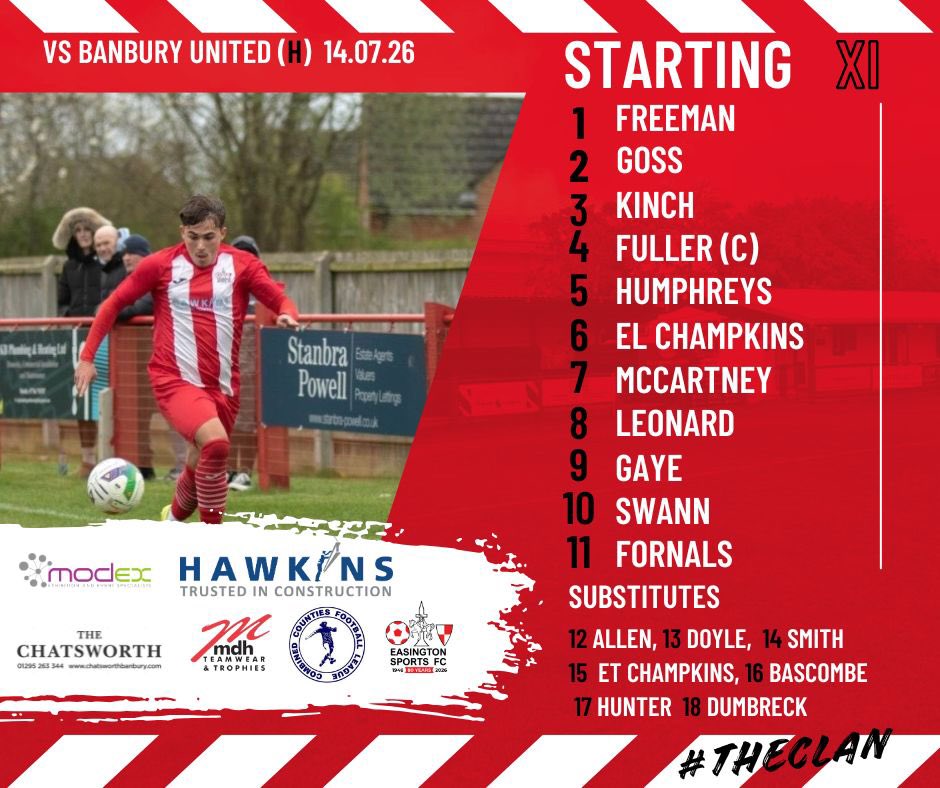 Sports_ESFC's tweet photo. Tonight’s team to face @BanburyUnitedFC
>>>#theclan<<<
🔴⚪️ https://t.co/KuNhubBl0P