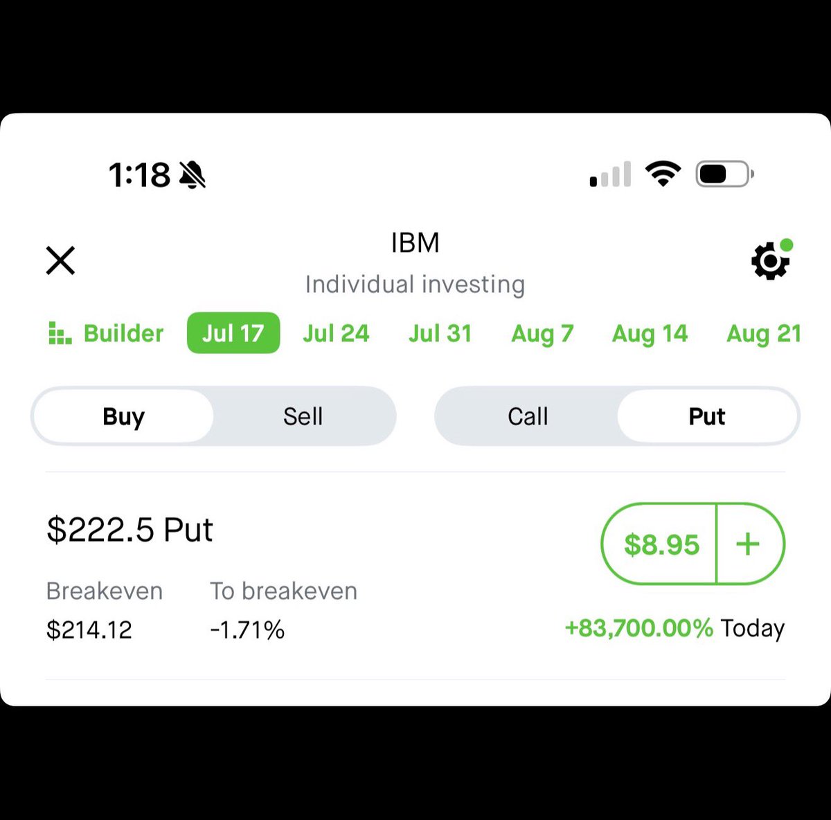algoxfloww's tweet photo. This is what a −25% day on a mega-cap does to the options chain.

$IBM 222.5 puts expiring Friday: +83,700%. TODAY. A penny contract this morning is $8.95 right now.

Nobody catches that number — that’s a lottery print, and pretending otherwise is how gurus are born. 

But here’s what was catchable: 👇

Our conviction desk had $IBM flagged BEAR at 89 conviction with −$7.7M in net put flow and 6x relative volume while this unfolded — the tape was screaming before the headlines finished typing.

You don’t need the 83,000% ticket. You need to know which name the money is attacking, while it’s happening. That’s the whole desk.

Top of the board is free, live all session:
https://t.co/QggVKDWan7 🧾