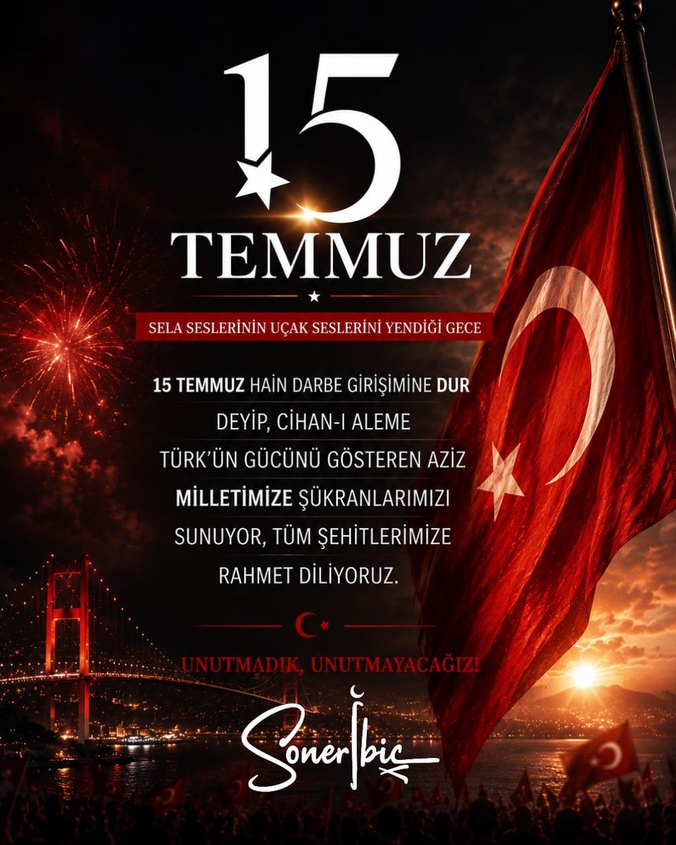 soneribic's tweet photo. 🇹🇷 SELA SESLERİNİN UÇAK SESLERİNİ YENDİĞİ GECE
15 Temmuz gecesi, milletimiz iradesine, vatanına ve bayrağına sahip çıkarak birlik ve beraberliğin en güçlü örneklerinden birini sergiledi.
Bu vesileyle, vatan uğruna canlarını feda eden tüm şehitlerimizi rahmetle, yad ediyoruz.. https://t.co/Uod5mEDMMj