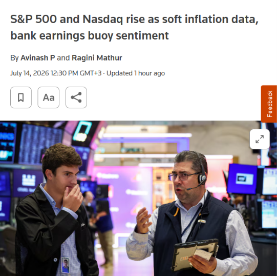 CatalysTrade's tweet photo. S&P 500 and Nasdaq rise as soft inflation data, bank earnings buoy sentiment https://t.co/0nlVjGEG9o