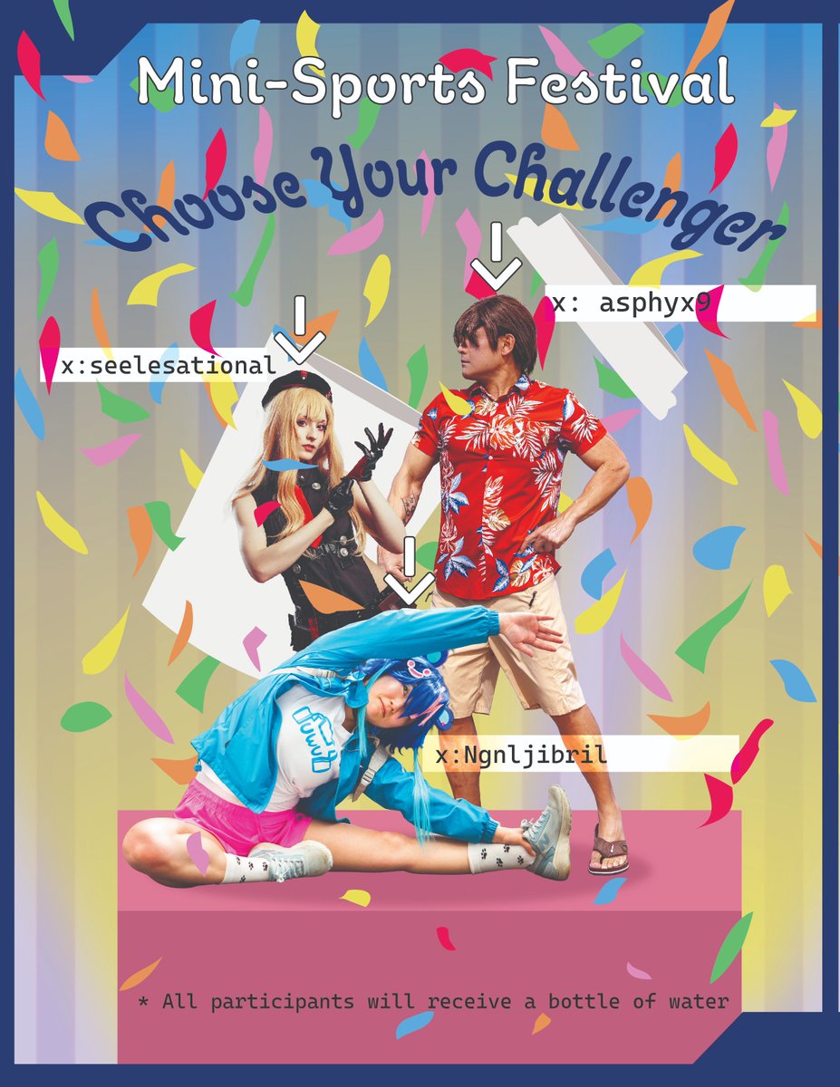 NIKKEPNWEvents's tweet photo. Activity: Mini-Sports Festival
Ready to face some of the event cosplayers this Saturday at 3pm after the photoshoot? Prizes available.
📸: al.costographer, octadollcosplay on IG & @earleigenvector
graphics: jin_gerale on IG
#nikke #nikkecupsleeve #nikkepnwevents #cosfit https://t.co/XADXAbcAJk
