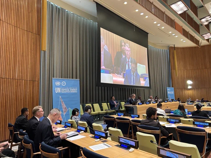 Vice Minister of Climate and the Environment, Mr. Mika Nykänen, speaking in a conference room at the United Nations headquarters.