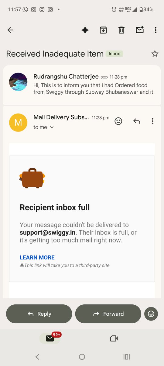 10Chatterjee's tweet photo. @Swiggy @SwiggyCares @swiggy_india They say to contact them for any query but the reality is different. https://t.co/lfNOXuk4fF