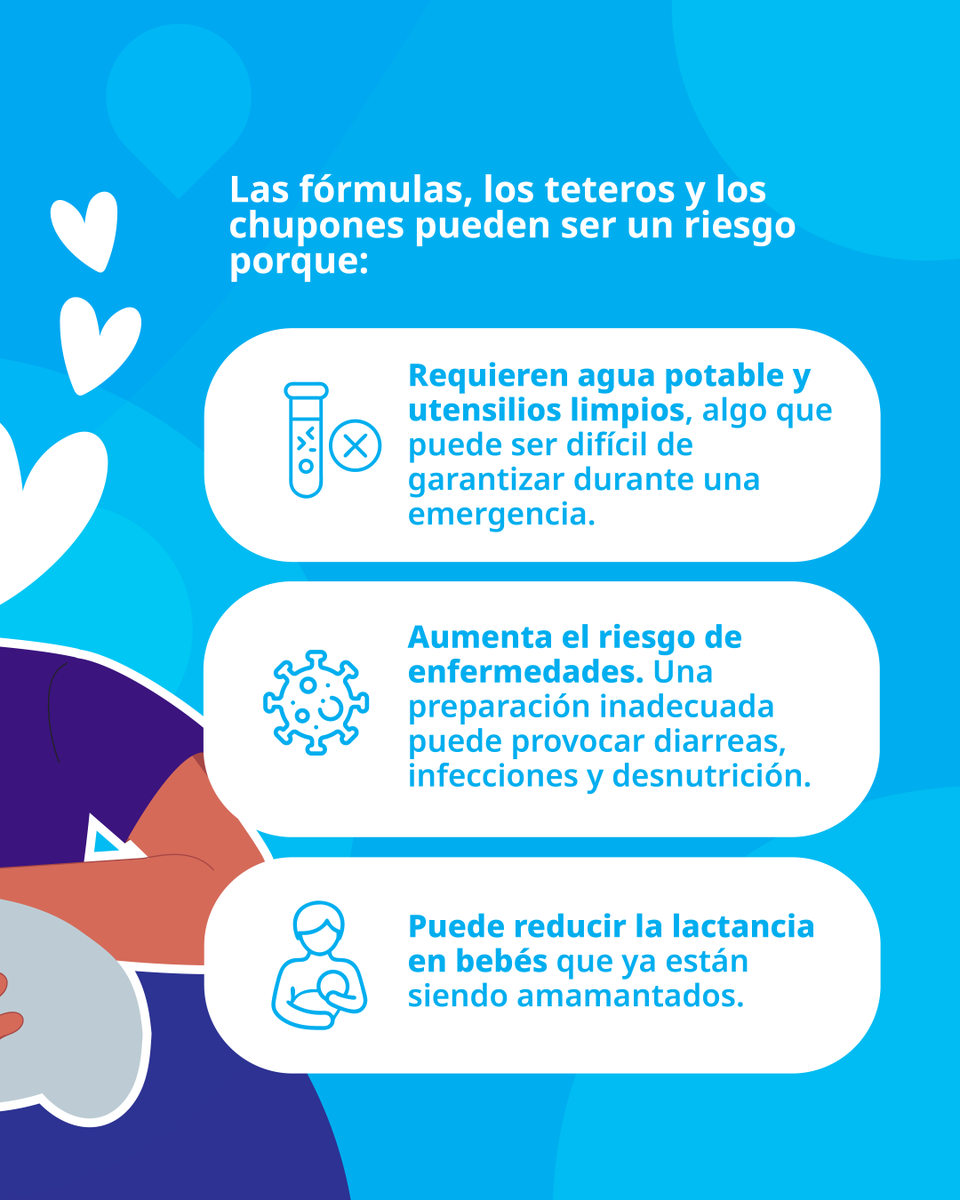 unicefvenezuela's tweet photo. ¿Cómo proteger a los bebés en situaciones de emergencia? 🤱🩵 Ante crisis o desastres naturales, la alimentación de lactantes, niños y niñas pequeños requiere pautas específicas para evitar riesgos en su salud.

Te invitamos a deslizar para conocer nuestras recomendaciones. https://t.co/WKc2eoe4bE