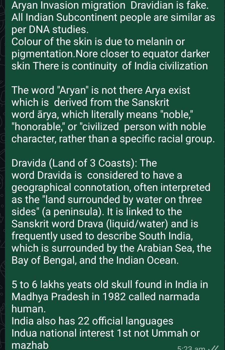 ShitijTyagi's tweet photo. @KARAN_author @Javedakhtarjadu Hindus R divided in region, caste not birth based  on gunas skills. Aryan Invasion migration Dravidian myth. All Indians R similar as per DNA. Colour of skin is due to melanin and pigmentation. India 1st not Ummah or mazhab. India is secular democratic due to Hindu https://t.co/Z2zCSfUWhZ