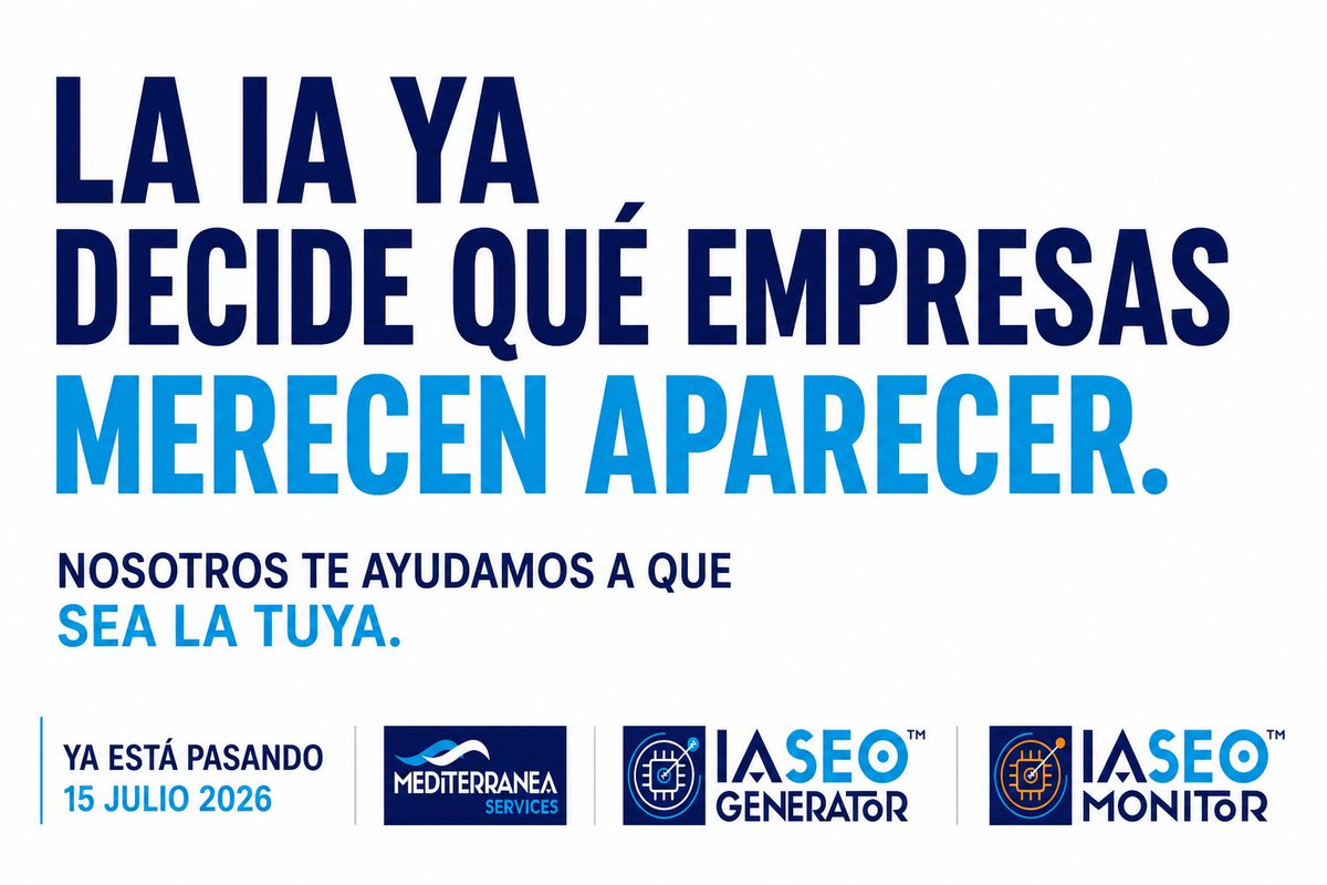 MeditServices's tweet photo. YA ESTÁ PASANDO.  15 JULIO 2026

La IA ya decide qué empresas considera relevantes antes de responder. ¿Está interpretando correctamente la tuya?

https://t.co/wkQyfNobKJ

#AIVisibility #AISearch https://t.co/jvphHUKEL4