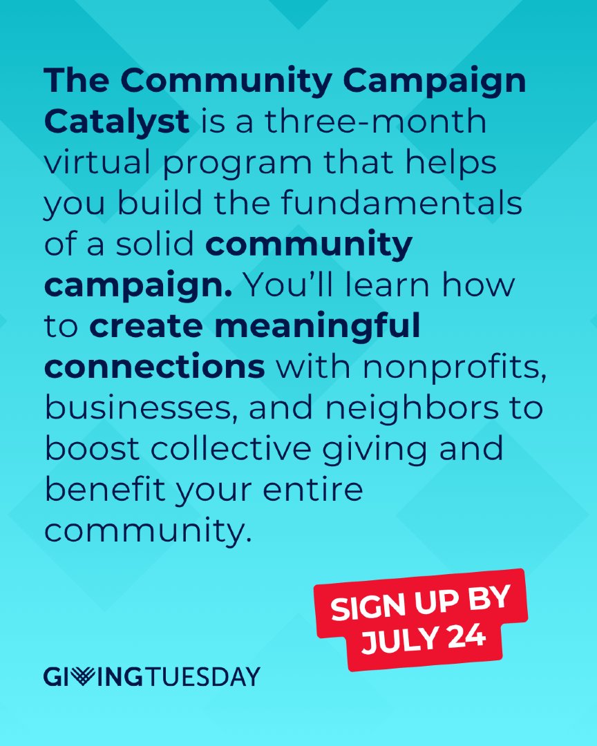 GivingTuesday's tweet photo. A #GivingTuesday Community Campaign will help you increase donations, assemble volunteers, and rally support.

Join the Community Campaign Catalyst: https://t.co/eR1ti0hbaP https://t.co/43u7ZeCVH5